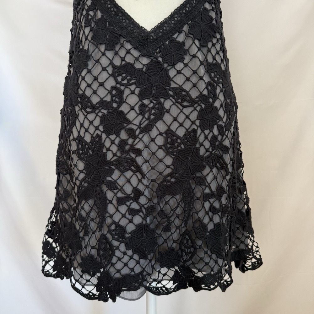 Free People Women's Snowdrop Lace Overlay Trapeze Dress Black & Gray Sz M - Picture 9 of 16